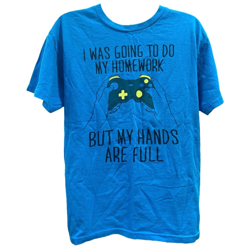 PACIFIC Y Md Blue T-Shirt “I was Going to do my Homework But my Hands are full”